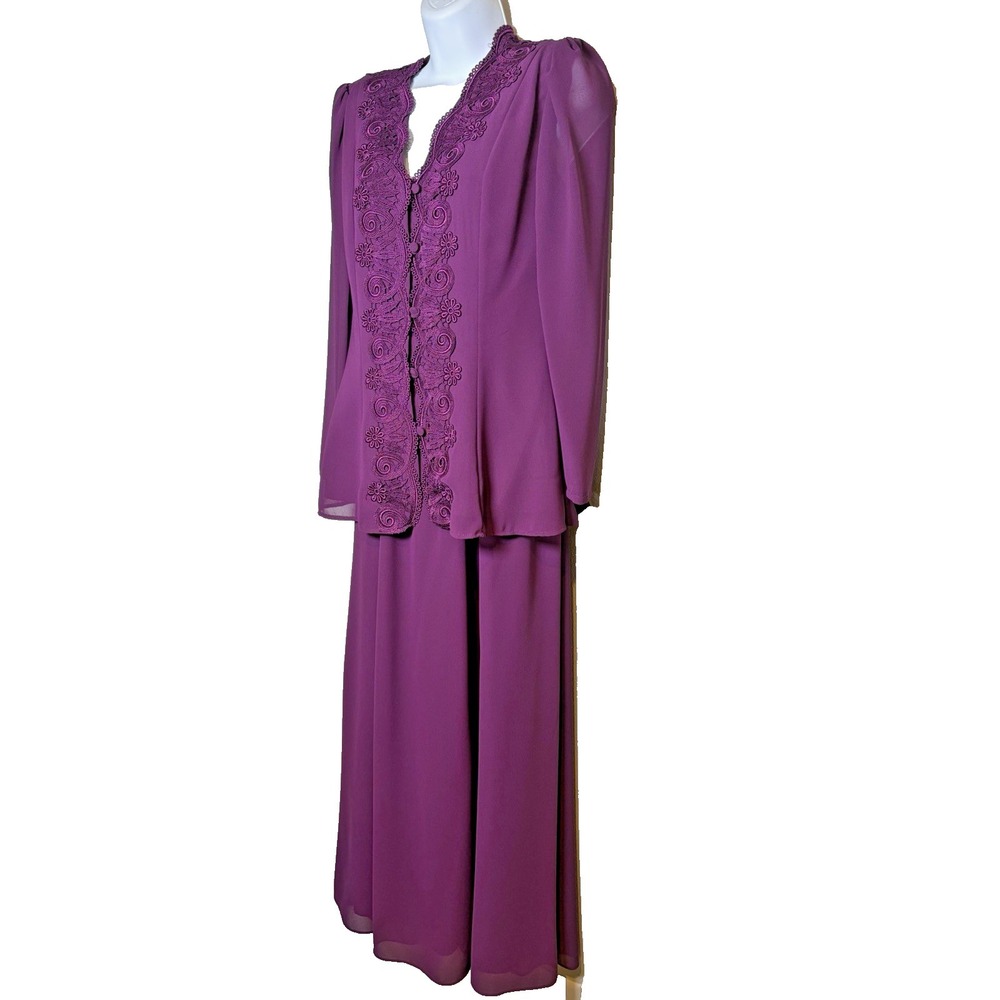 Vtg 80s Scott McClintock 2 Pc Maxi Skirt Suit~8~Purple Lace Trim Victorian Style - Picture 5 of 16